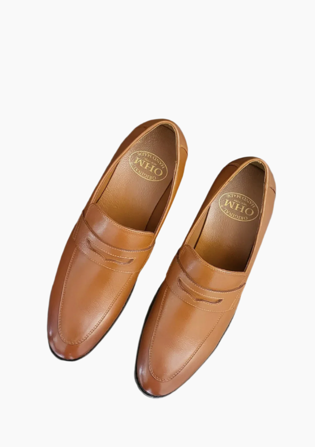 OHM Grained Leather Double Stitched Penny Loafer Shoes