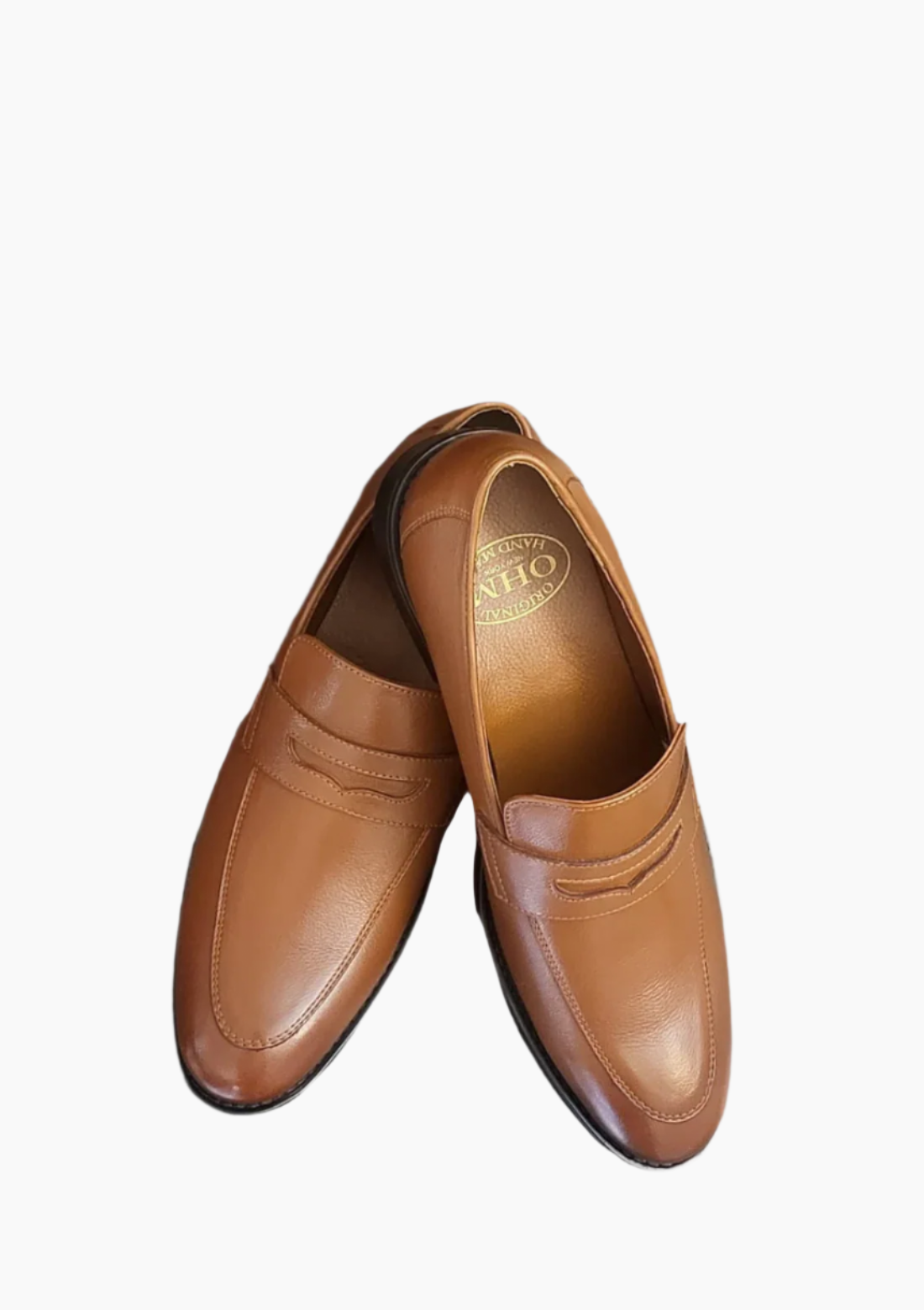 OHM Grained Leather Double Stitched Penny Loafer Shoes