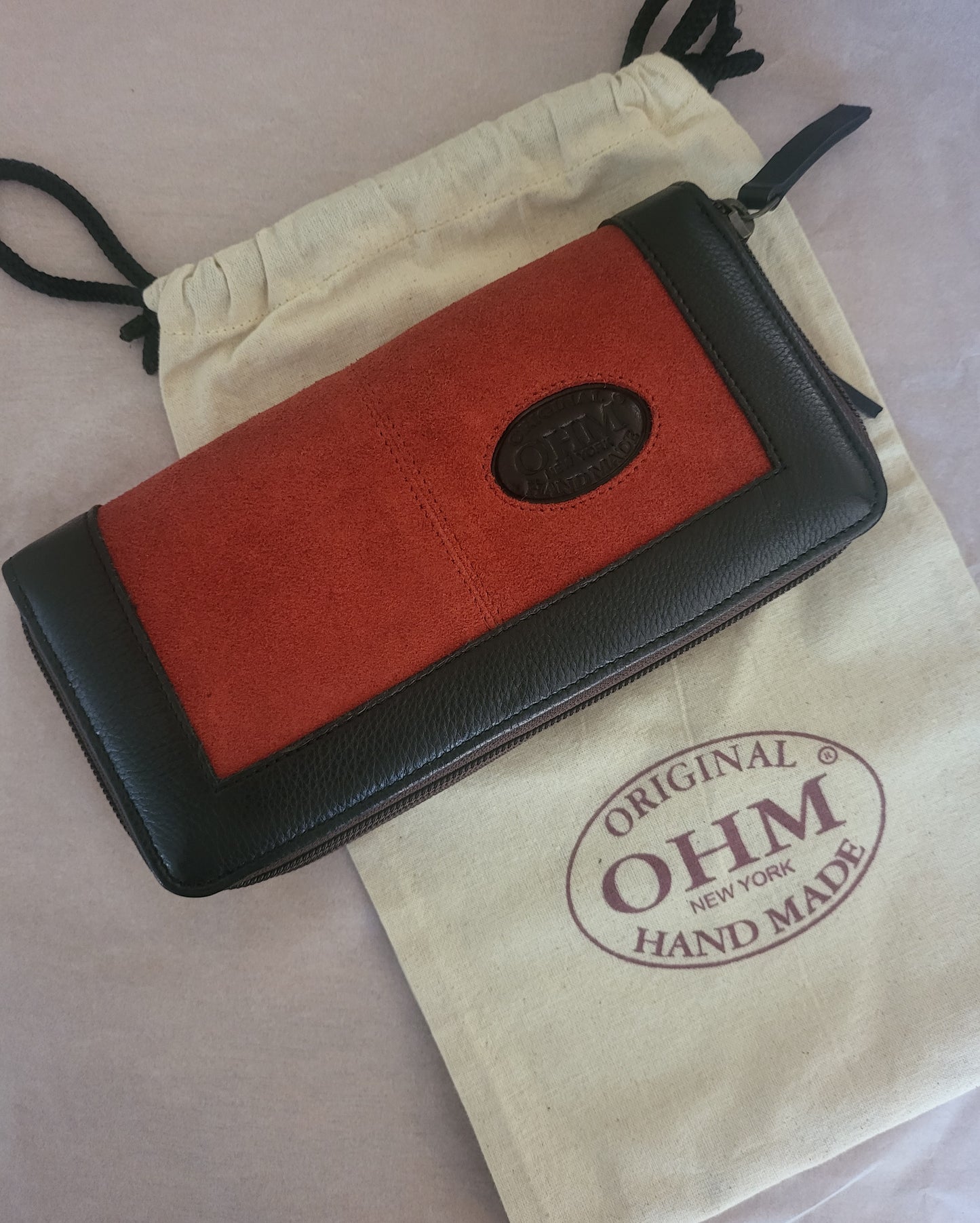 OHM New York Double Zipper Party Leather Clutches Red/ Black