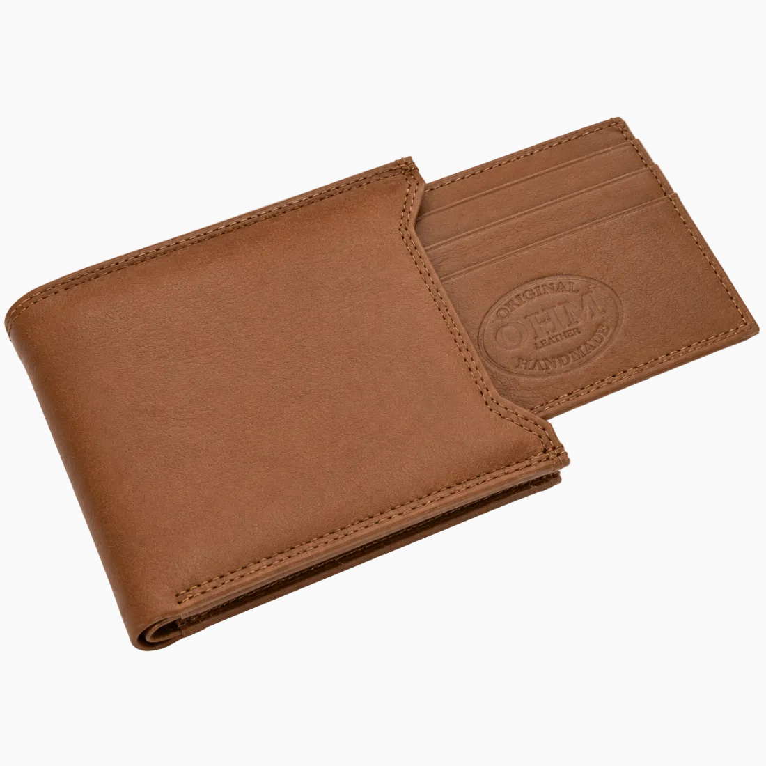 OHM New York Bill Fold Leather Wallet With Removable Card Holder Cognac