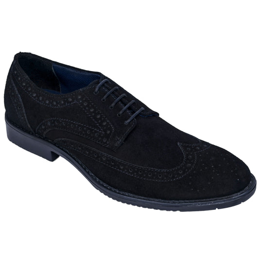 OHM New York Suede Leather Wingtip Shoes in Black