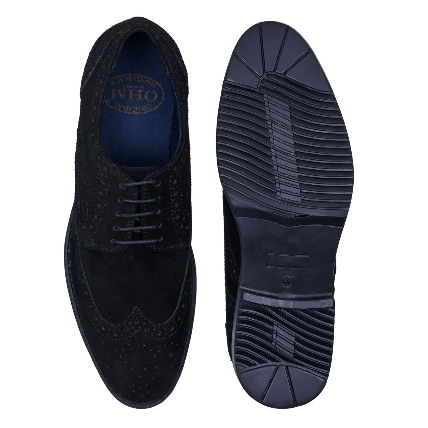 OHM New York Suede Leather Wingtip Shoes in Black