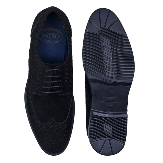 OHM New York Suede Leather Wingtip Shoes in Black