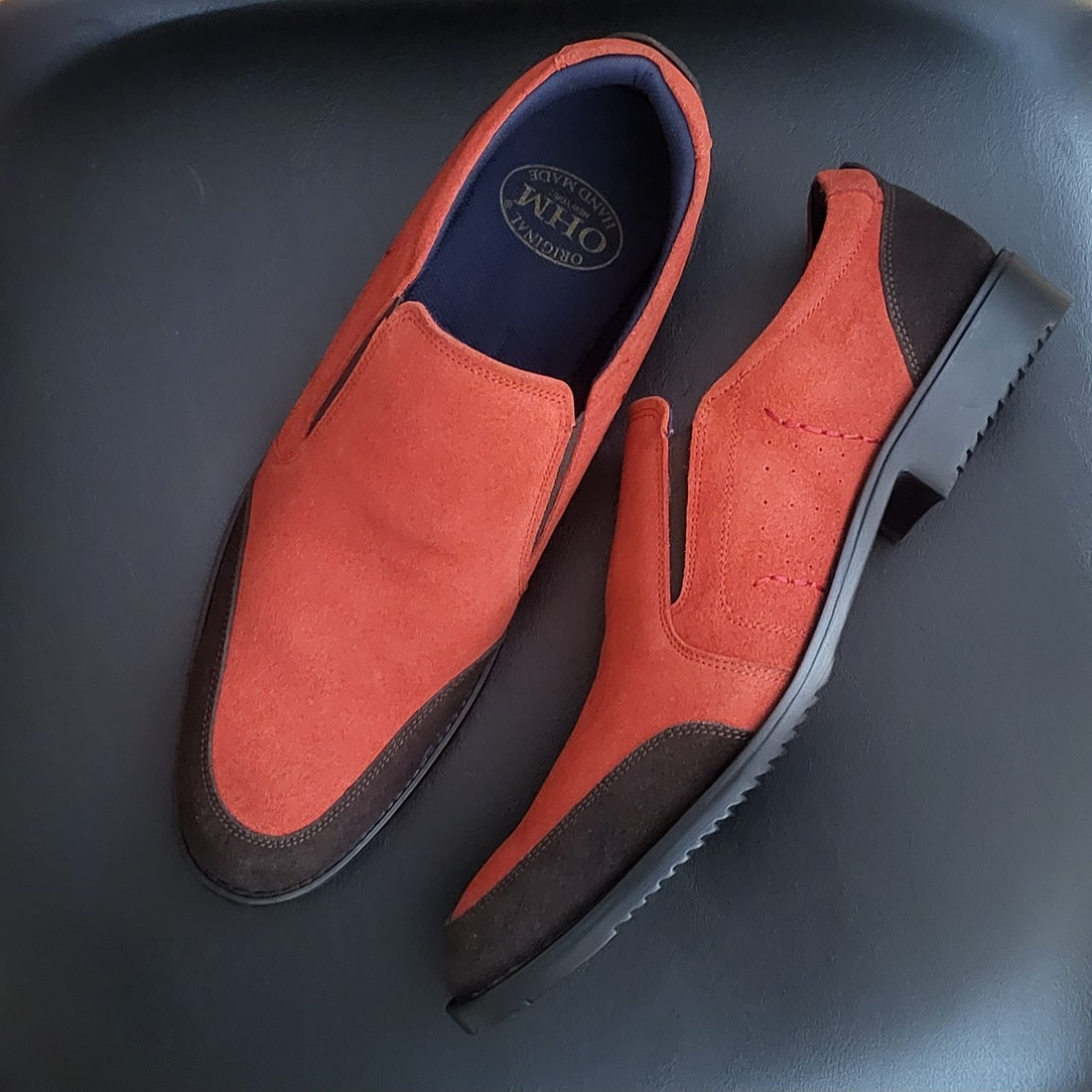OHM New York Vamp Stitched Leather Slip-on Shoes