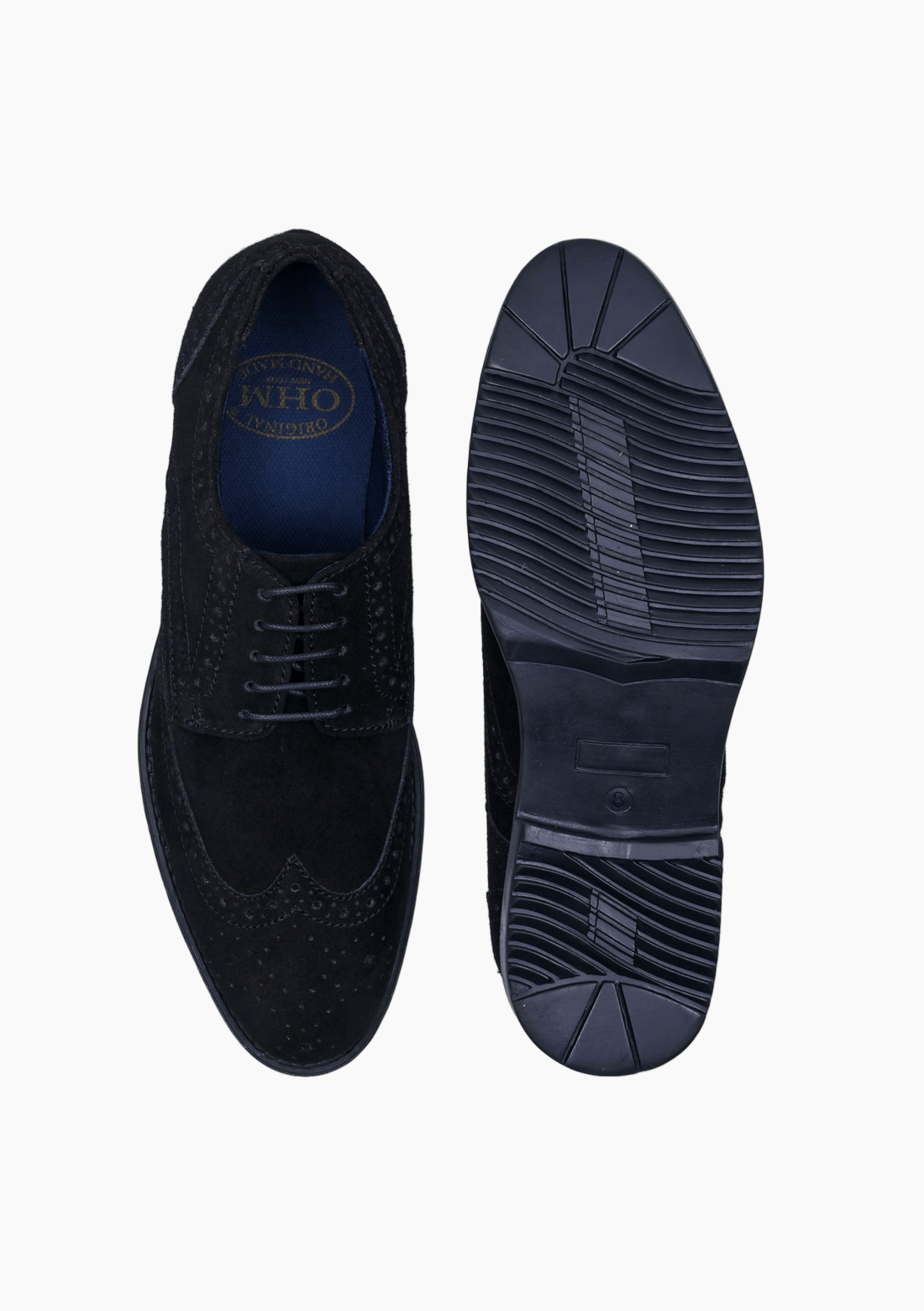 OHM Suede Leather Wingtip Shoes in Black