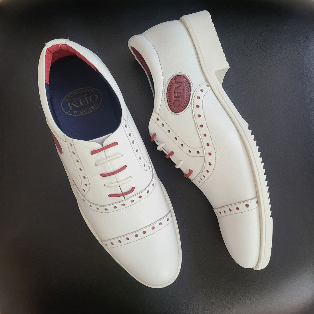 OHM New York Cap Toe Oxford Sporty Designer Leather Shoes White Color
