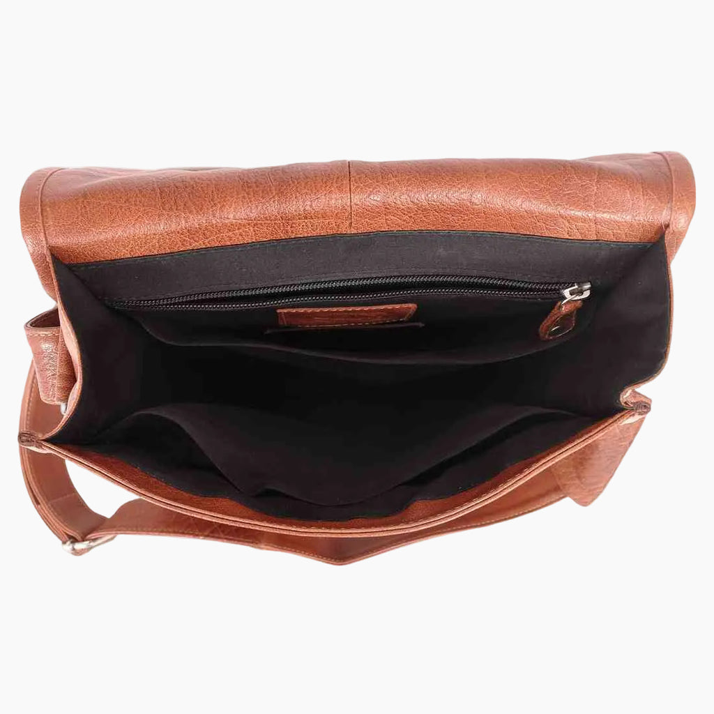 OHM New York Classic Cross Body Leather Bag Tan