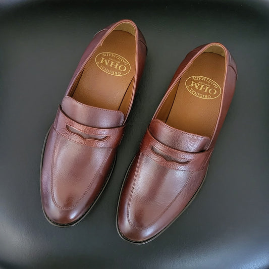 OHM New York Classy Double Stitched Penny Loafer Leather Shoes
