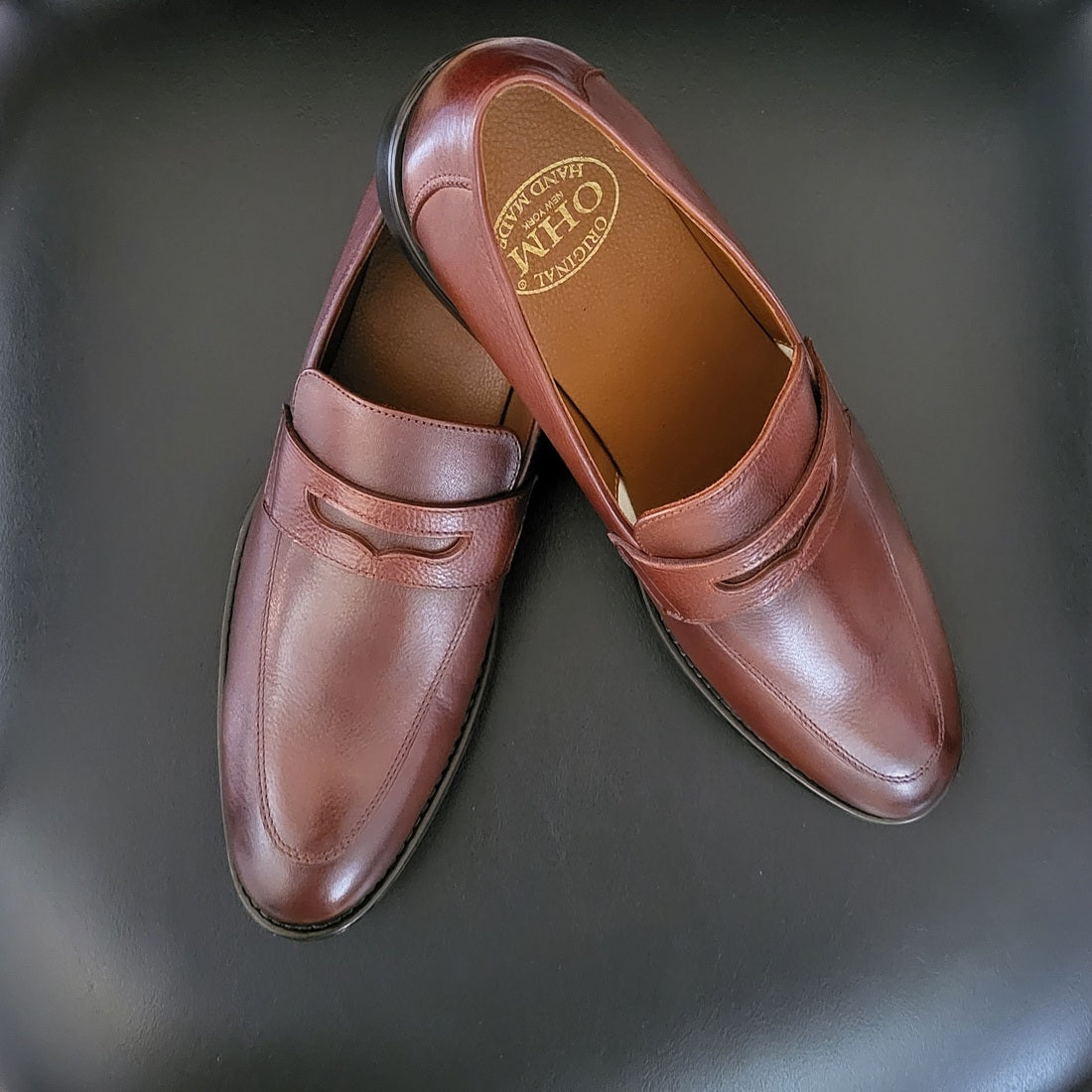OHM New York Classy Double Stitched Penny Loafer Leather Shoes