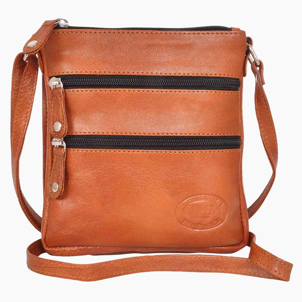 OHM New York Multi-Zip Leather Crossbody Bag – Tan