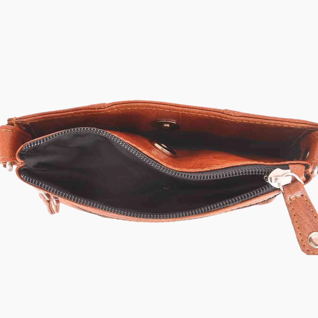 OHM New York Multi-Zip Leather Crossbody Bag – Tan