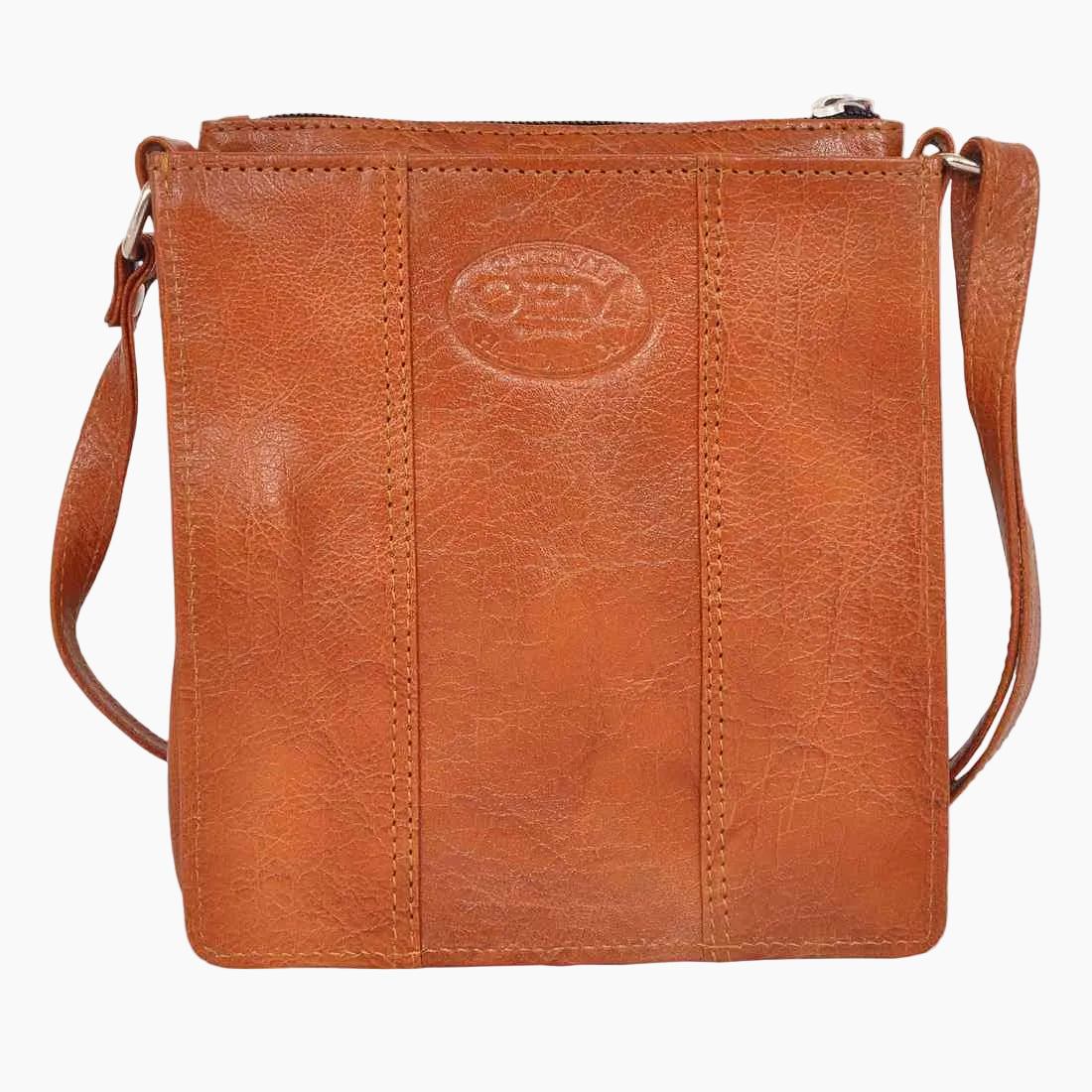 OHM New York Multi-Zip Leather Crossbody Bag – Tan