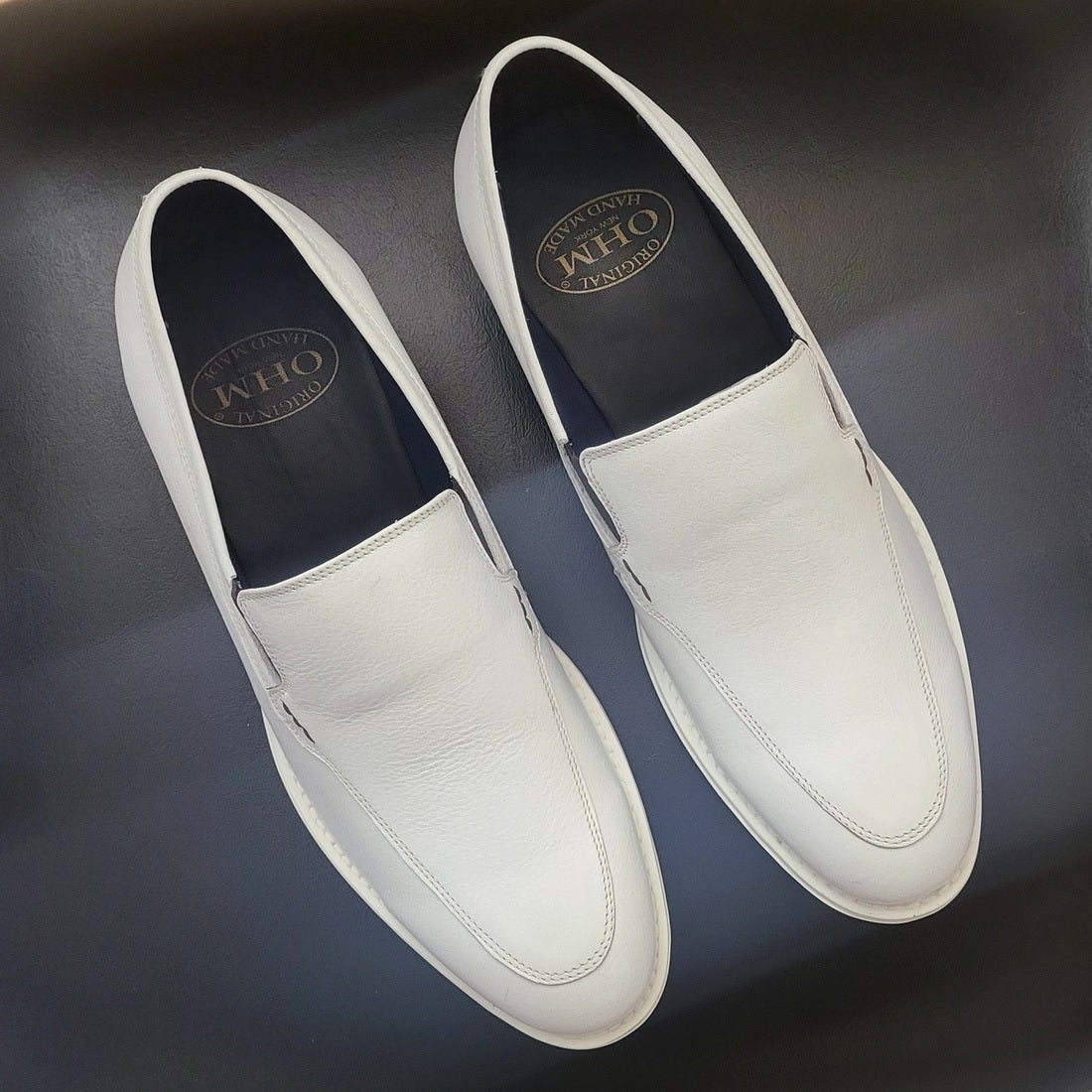 OHM New York Sleek Design White Slip-on Leather Shoes