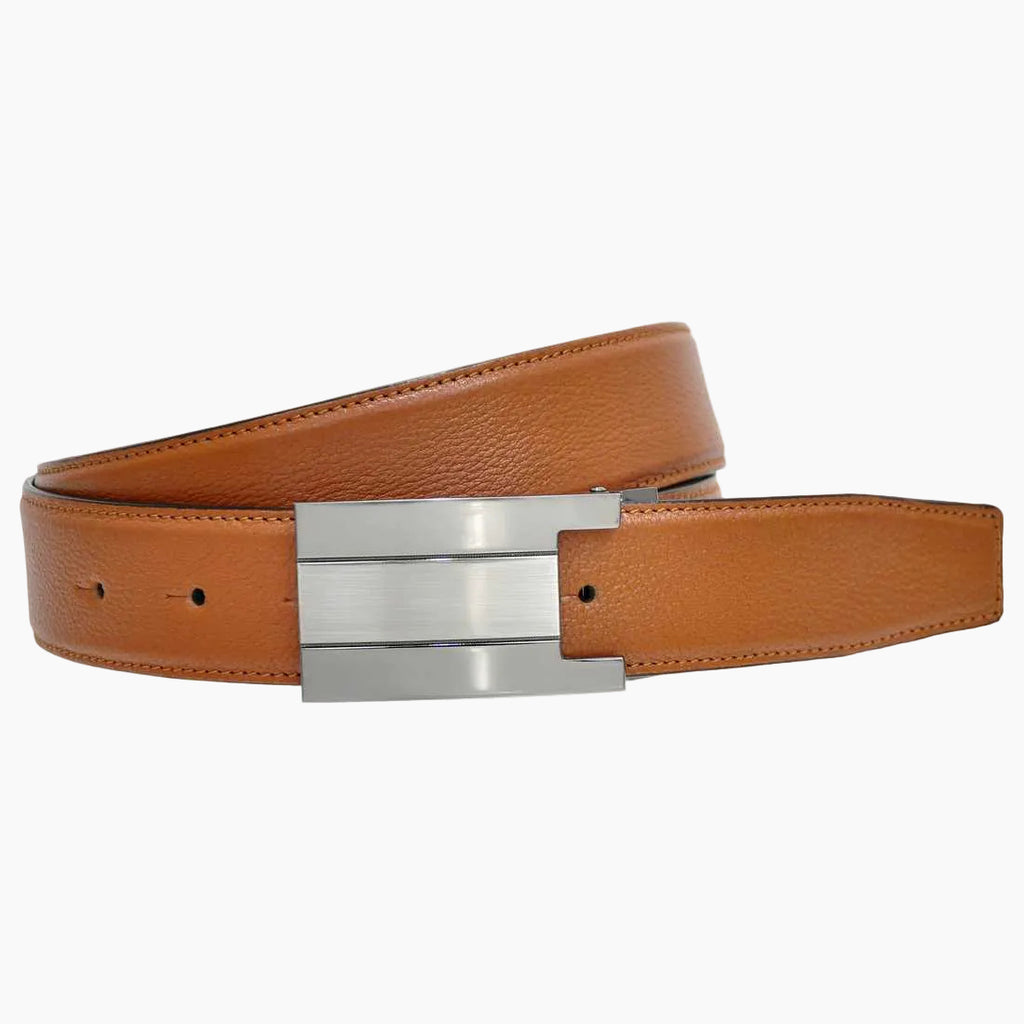 OHM New York Leather Reversible Plaque Buckle Belts Black Tan