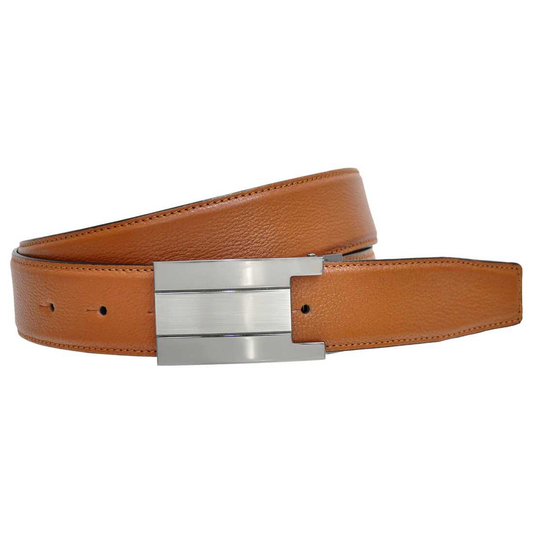 OHM New York Leather Reversible Plaque Buckle Belts