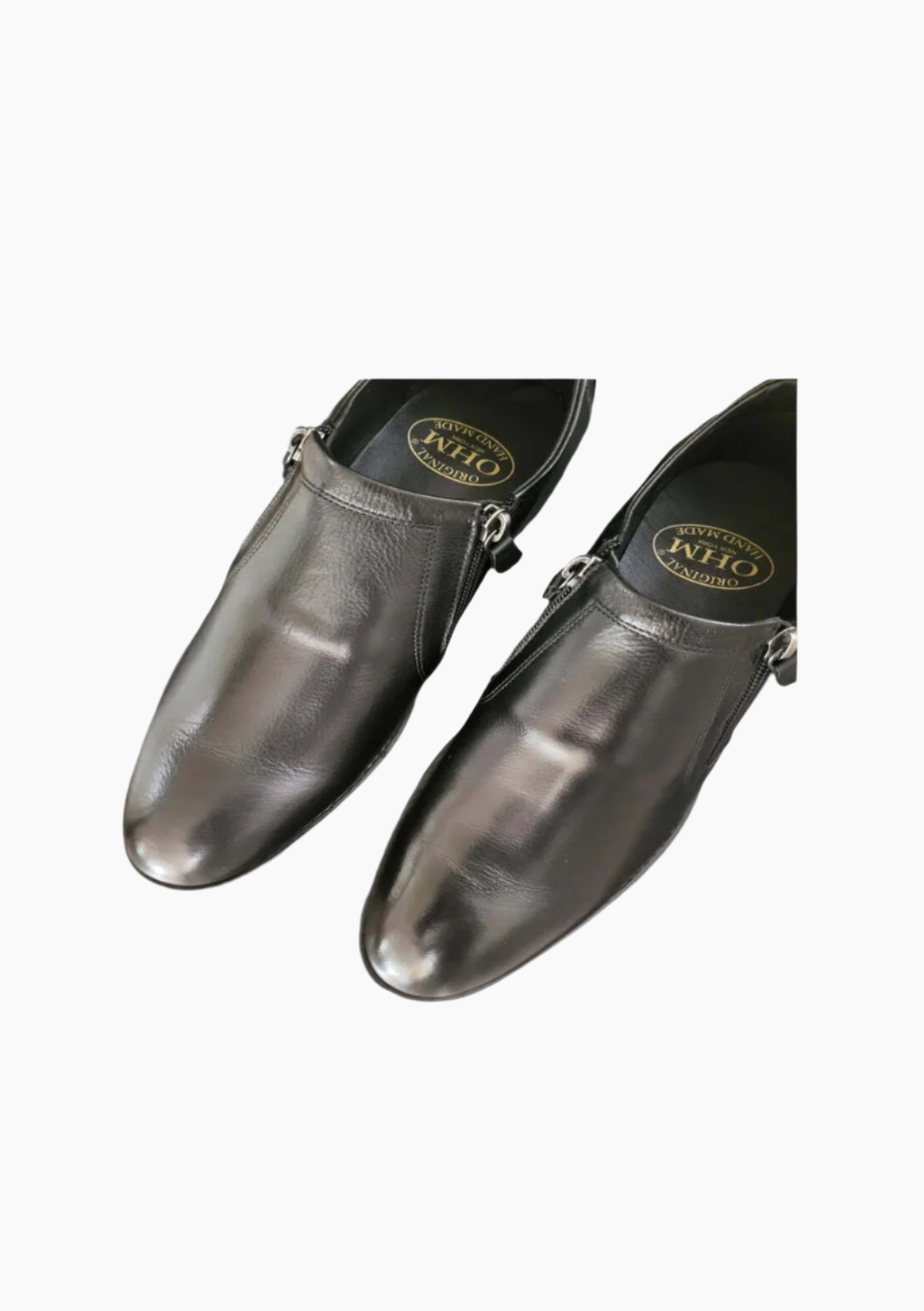 OHM Plain Toe Branded Zip Closure Slip-on Leather Shoes