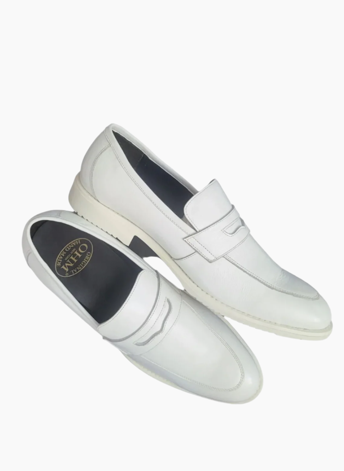 OHM Royal White Penny Loafer Leather Shoes