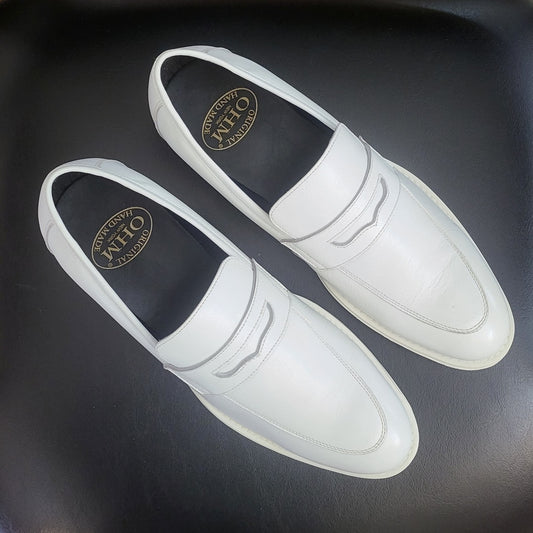 OHM New York Royal White Penny Loafer Leather Shoes