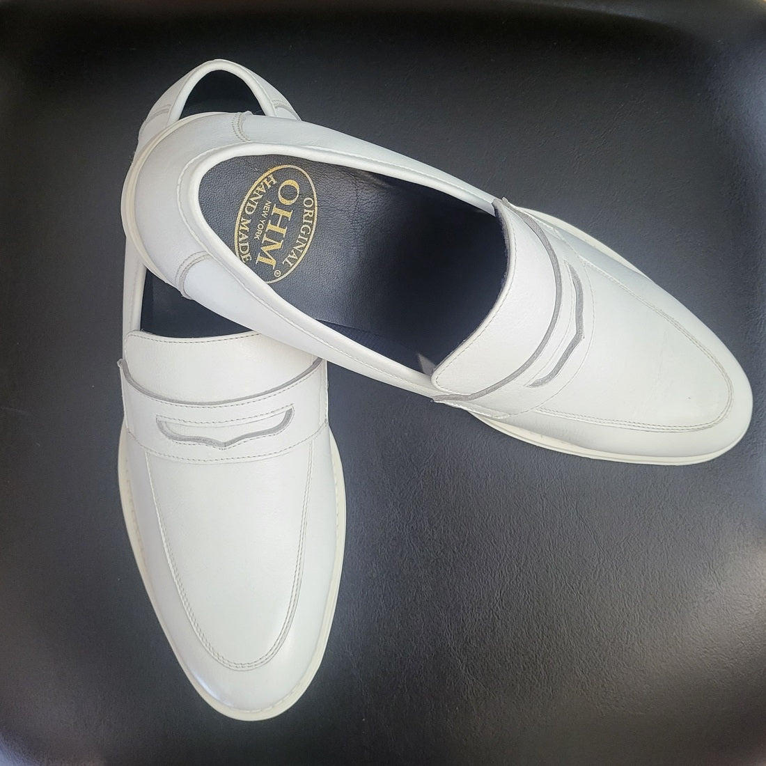 OHM New York Royal White Penny Loafer Leather Shoes
