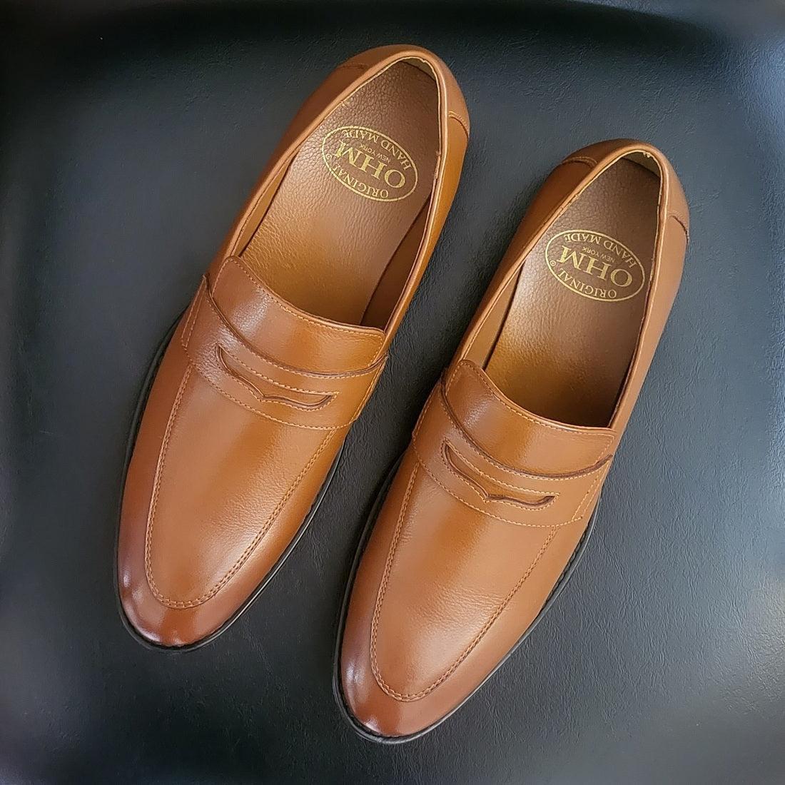 OHM New York Soft Grained Leather Double Stitched Penny Loafer Shoes