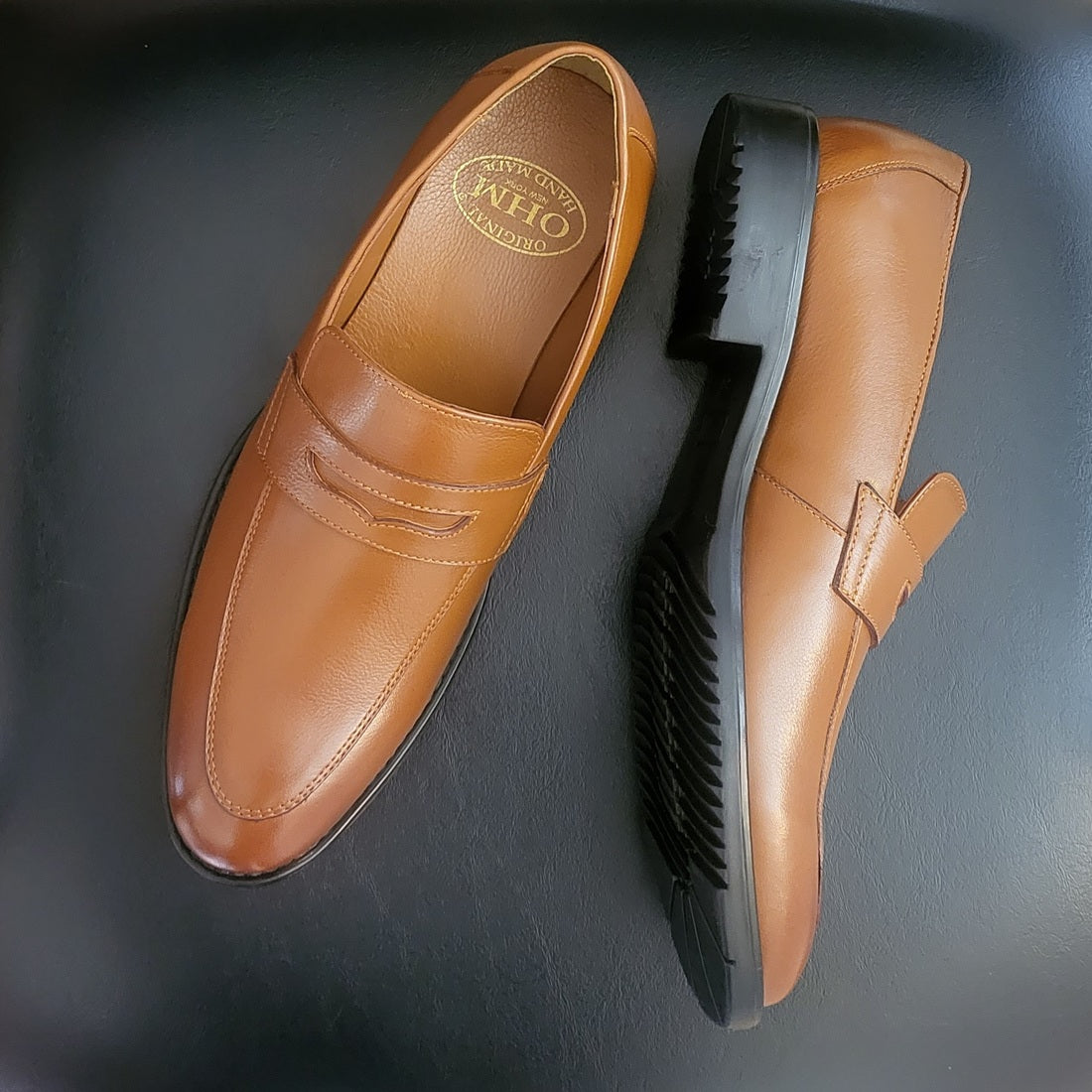 OHM New York Soft Grained Leather Double Stitched Penny Loafer Shoes