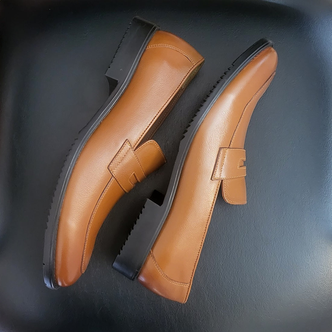 OHM New York Soft Grained Leather Double Stitched Penny Loafer Shoes