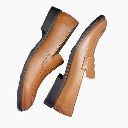 OHM Grained Leather Double Stitched Penny Loafer Shoes