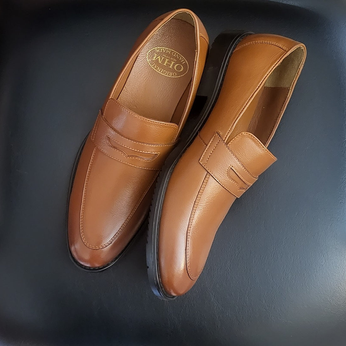 OHM New York Soft Grained Leather Double Stitched Penny Loafer Shoes