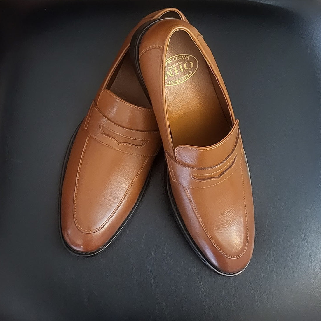 OHM New York Soft Grained Leather Double Stitched Penny Loafer Shoes