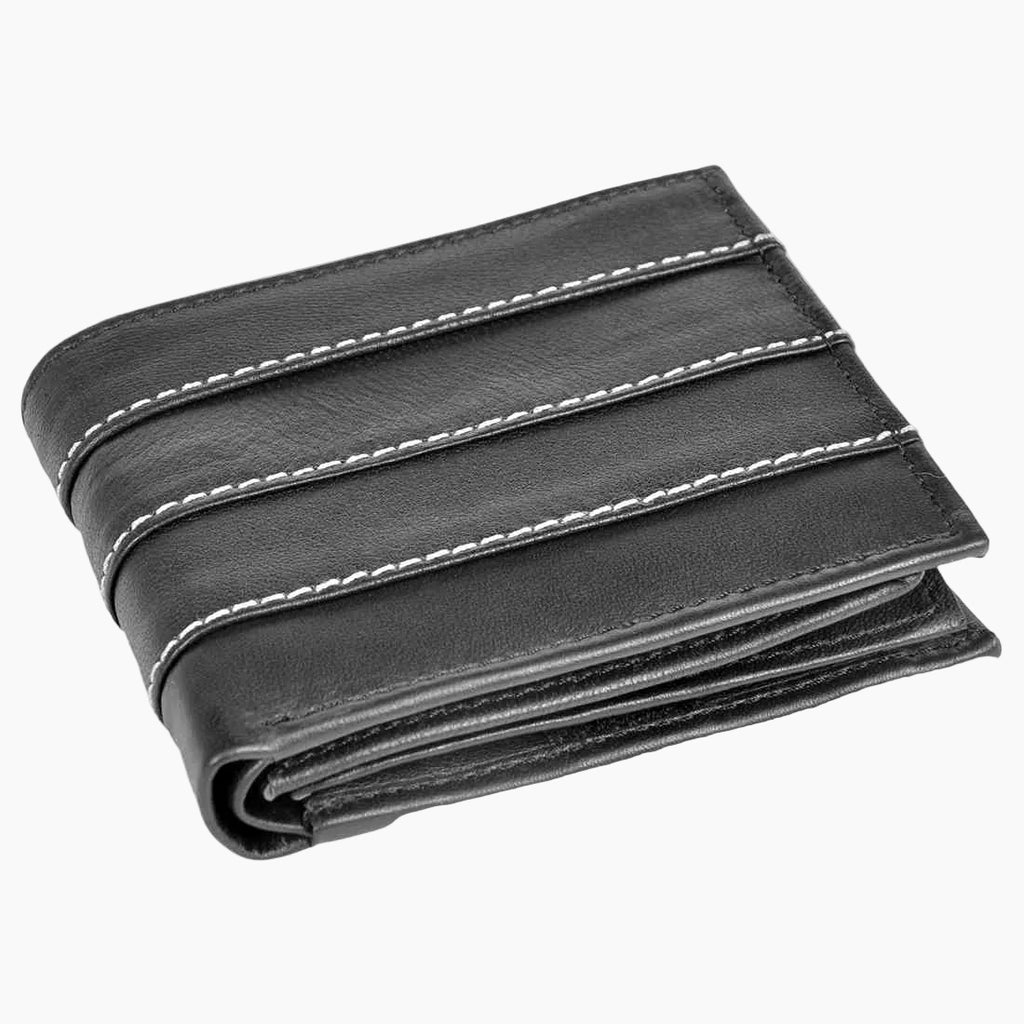 OHM New York Triple Front Line Stitched Designer Leather Wallet