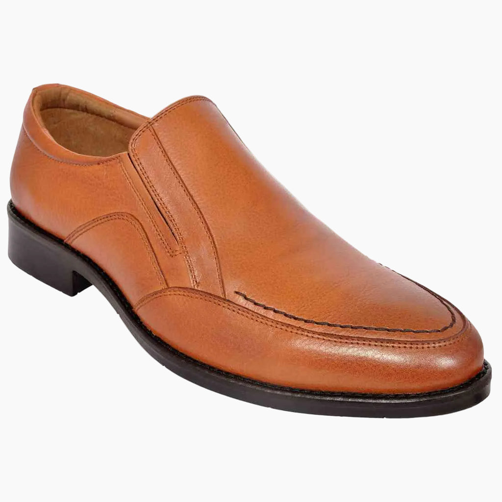 OHM New York Vamp Stitched Dress Leather Slip-On Shoes Tan