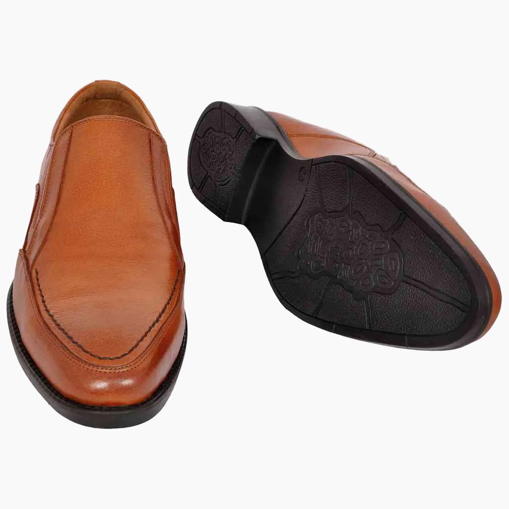 OHM New York Vamp Stitched Dress Leather Slip-On Shoes Tan