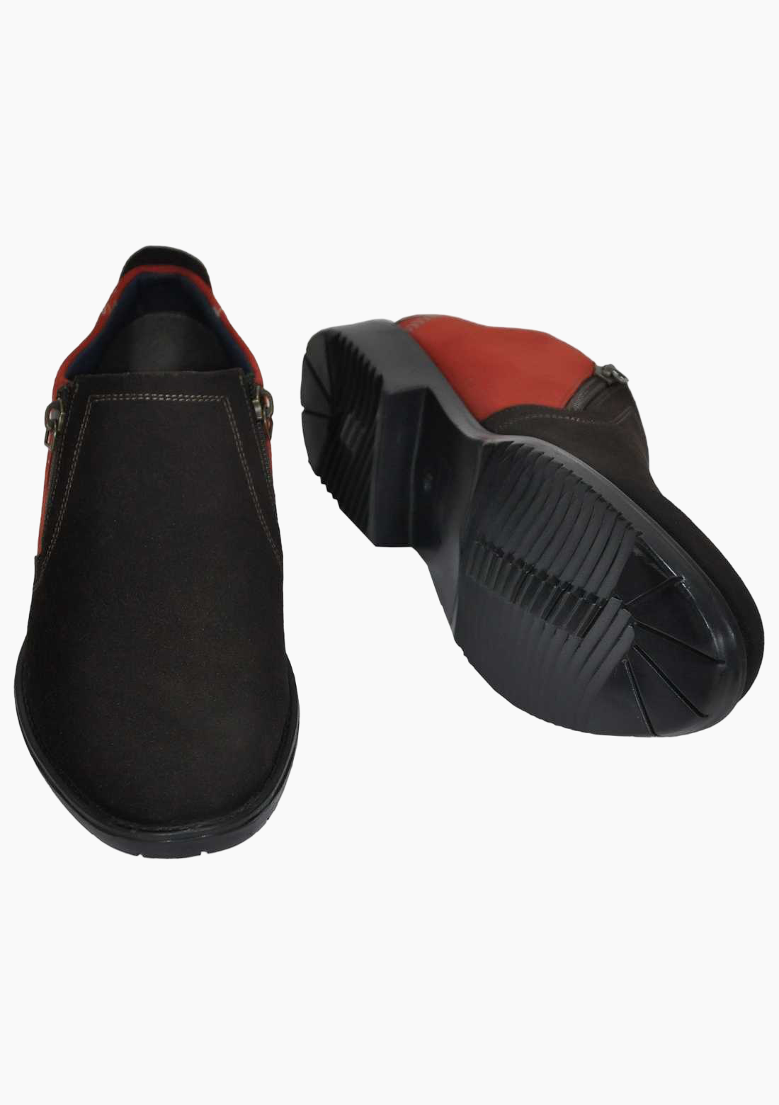 OHM Plain Toe Zip Closure Slip-on Leather Shoes Brown/ Red
