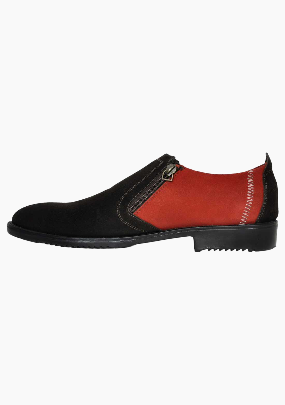 OHM Plain Toe Zip Closure Slip-on Leather Shoes Brown/ Red