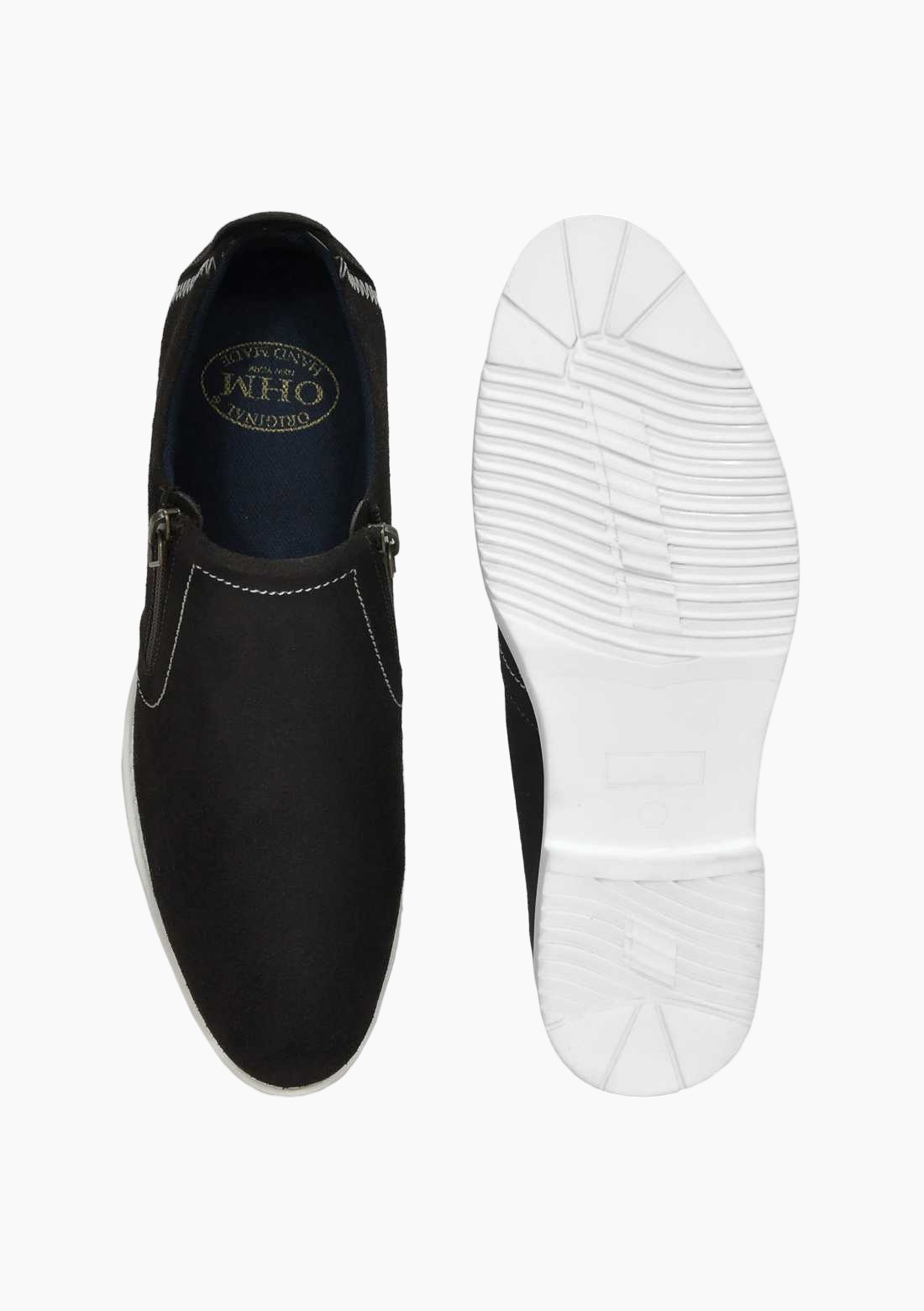 OHM Plain Toe Zip Closure Slip-on Leather Shoes