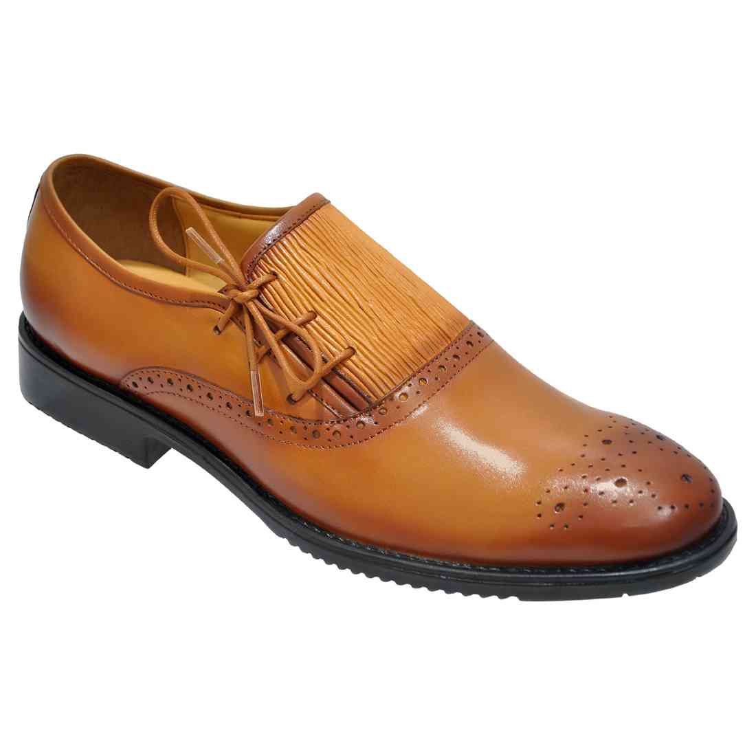 OHM New York Three Punched Laced Brogue Tip Scrumbled Leather Shoes