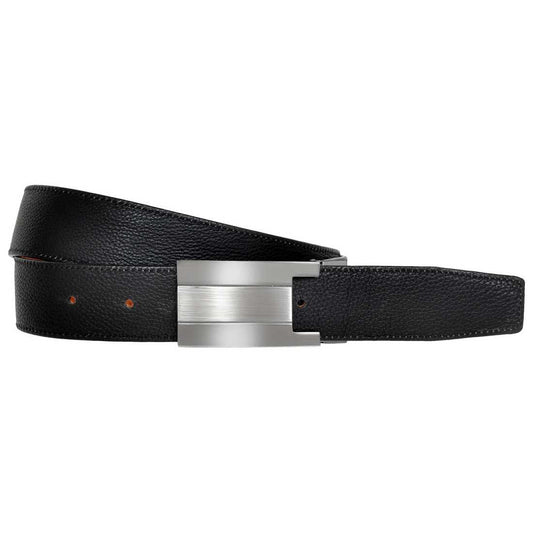 OHM New York Leather Reversible Plaque Buckle Handmade Belts Black/ Tan