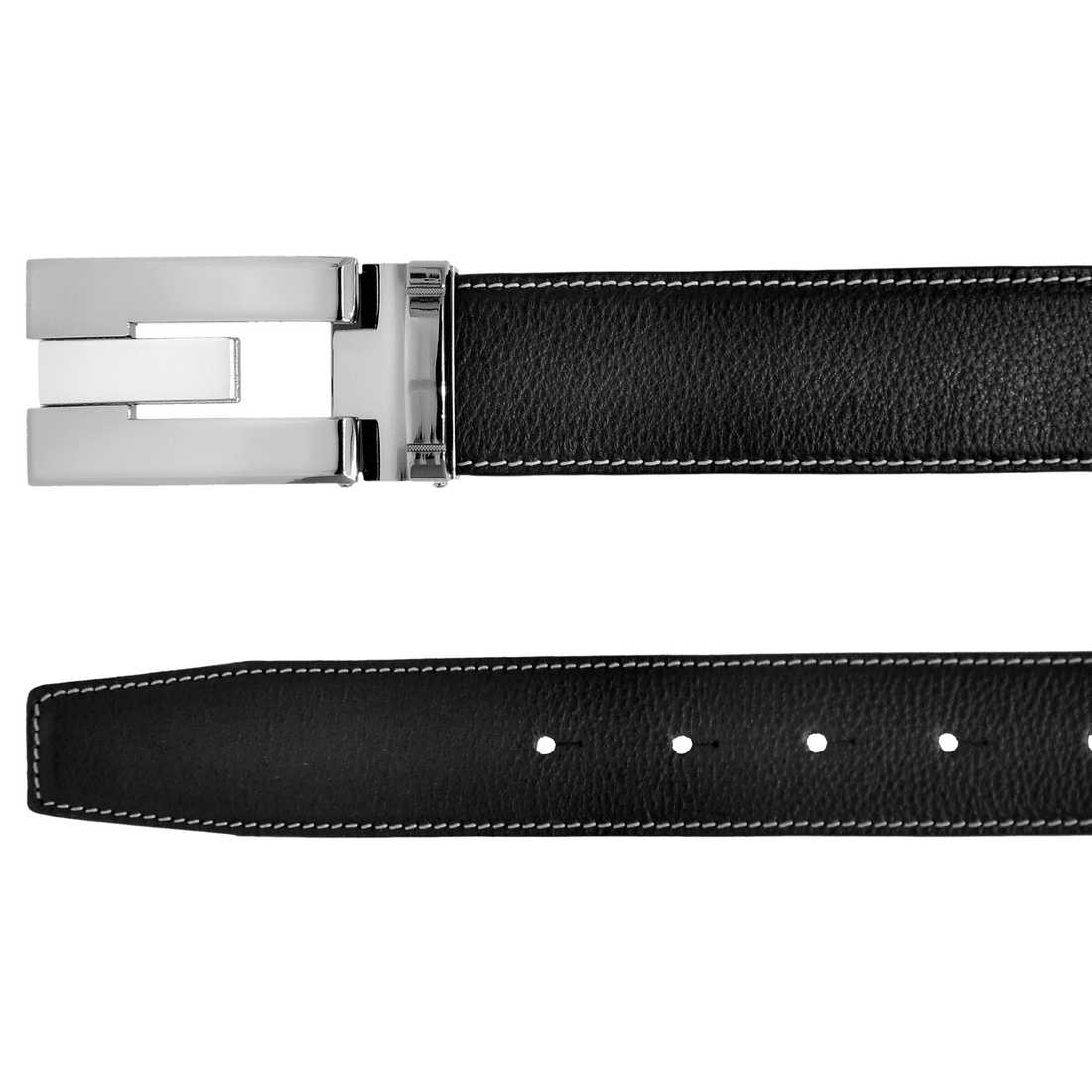 OHM New York Grained Soft Leather Perimeter Stitched Handmade Reversible Belts