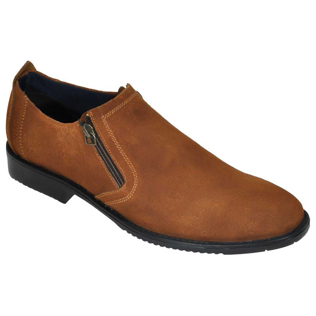 OHM New York Plain Toe Zip Closure Slip-on Leather Shoes