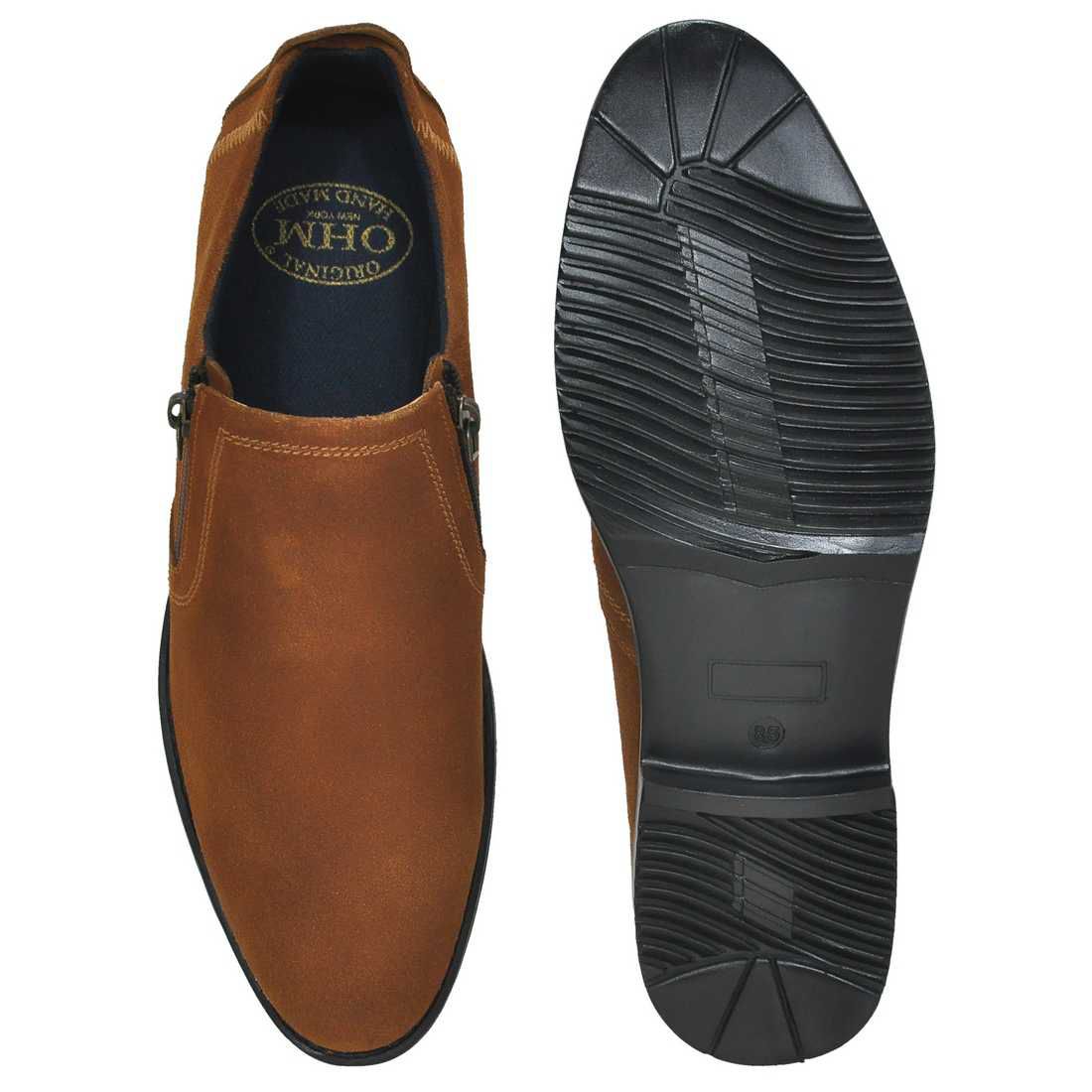 OHM New York Plain Toe Zip Closure Slip-on Leather Shoes