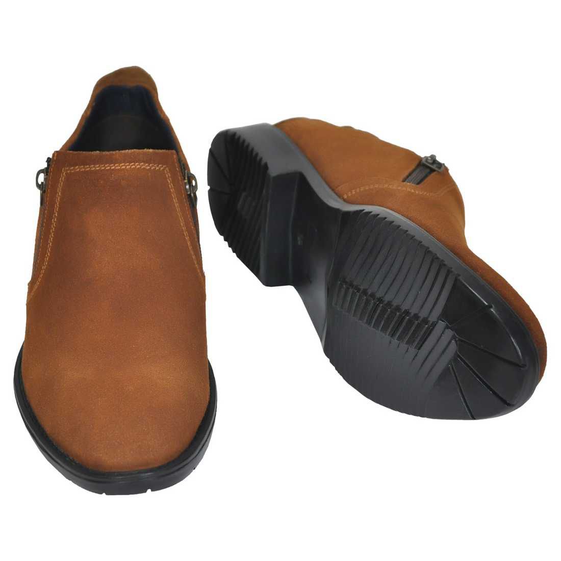 OHM New York Plain Toe Zip Closure Slip-on Leather Shoes