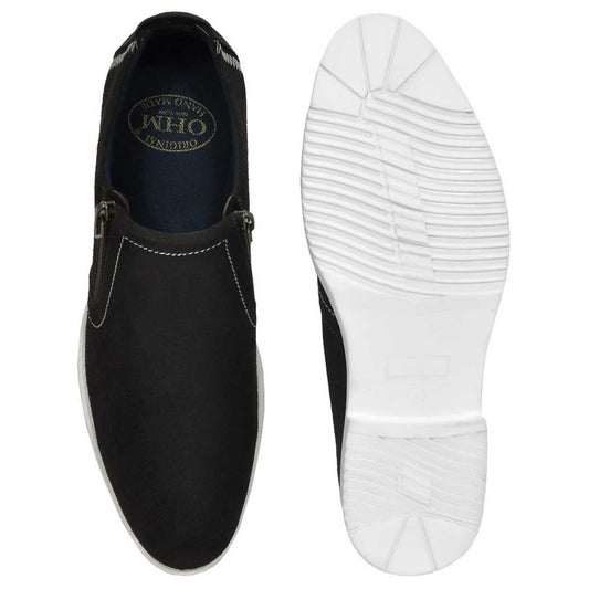 Plain Toe Zip Closure Slip-on Leather Shoes with Anti Skid Rubber Sole