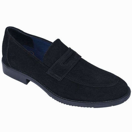 OHM New York Penny Loafers in Suede with Cushion Footbed in Black