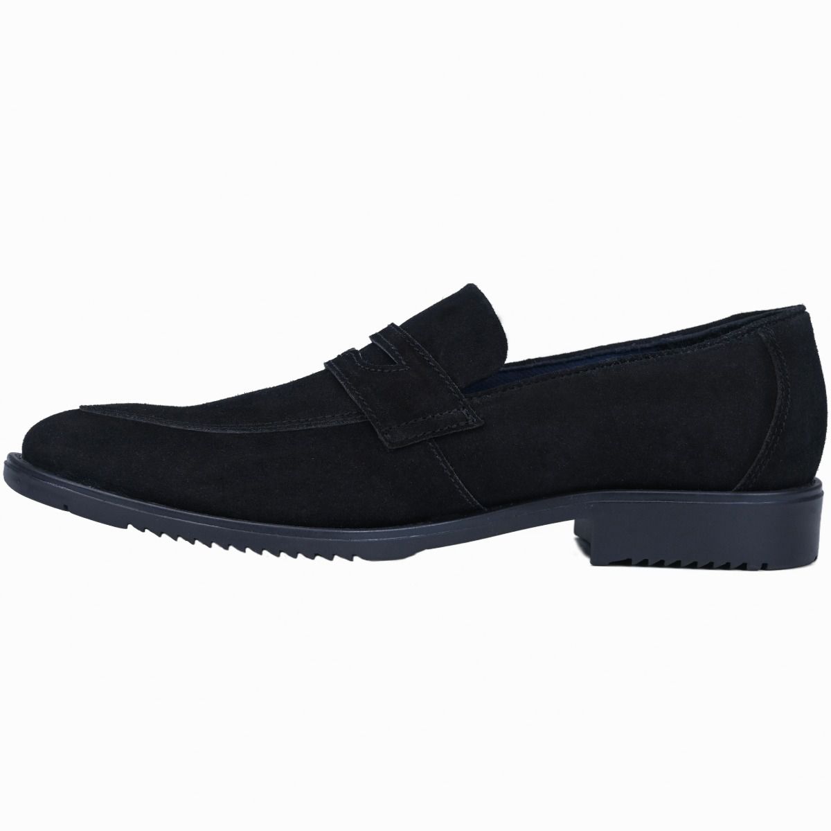 OHM New York Penny Loafers in Suede with Cushion Footbed in Black